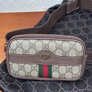 GUCCI Ophidia GG Supreme Sherry Line PVC Waist Pouch Bum Bag Beige
